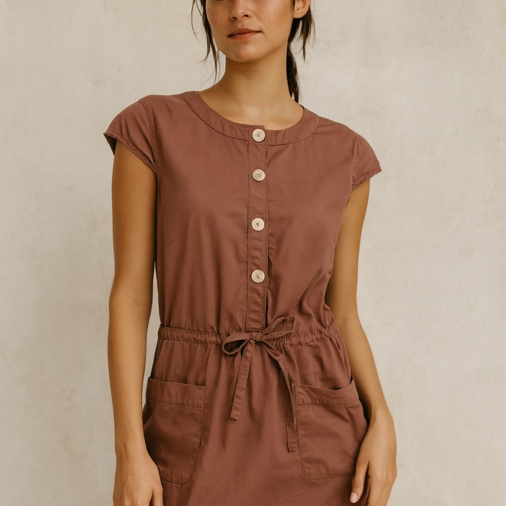 J.Crew Button Front Utility Dress Size 4‎ Brown Short Sleeve